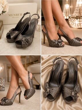 Essence Menbur Satin Bow Slingback Heels Size 38 / US 7